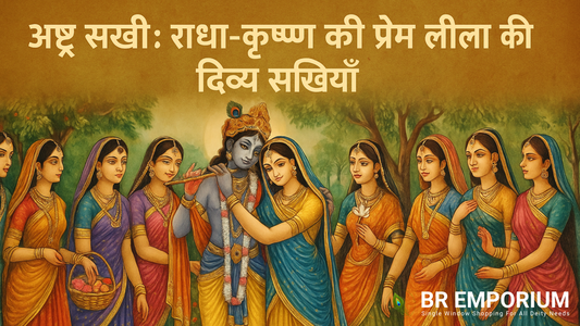 राधा-कृष्ण के साथ अष्ट सखी - BR Emporium द्वारा प्रदत्त आध्यात्मिक चित्र