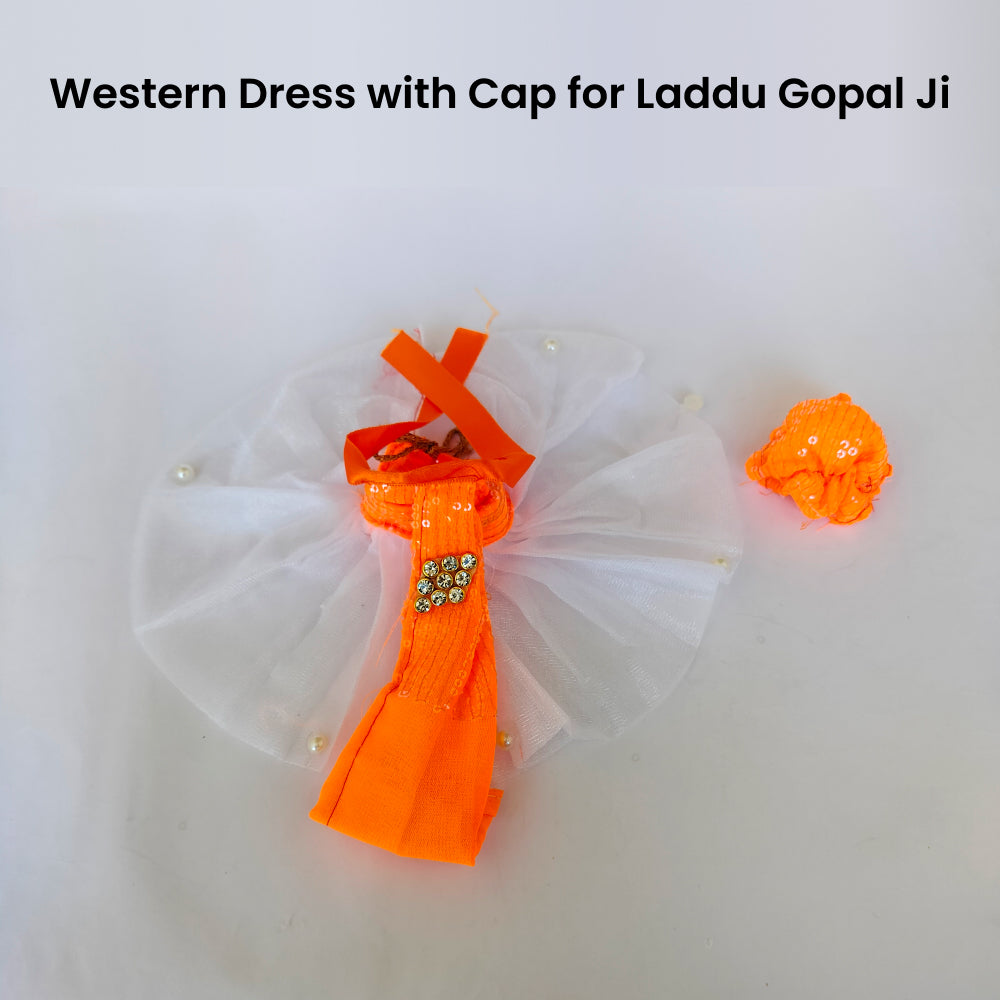 Large Kanha Ji Dress with Pagri - White Orange Western Poshak - BR Emporium
