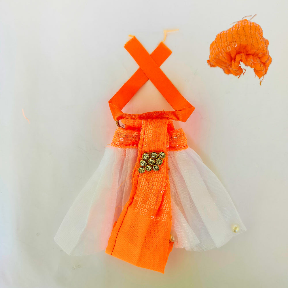 Large Kanha Ji Dress with Pagri - White Orange Western Poshak - BR Emporium