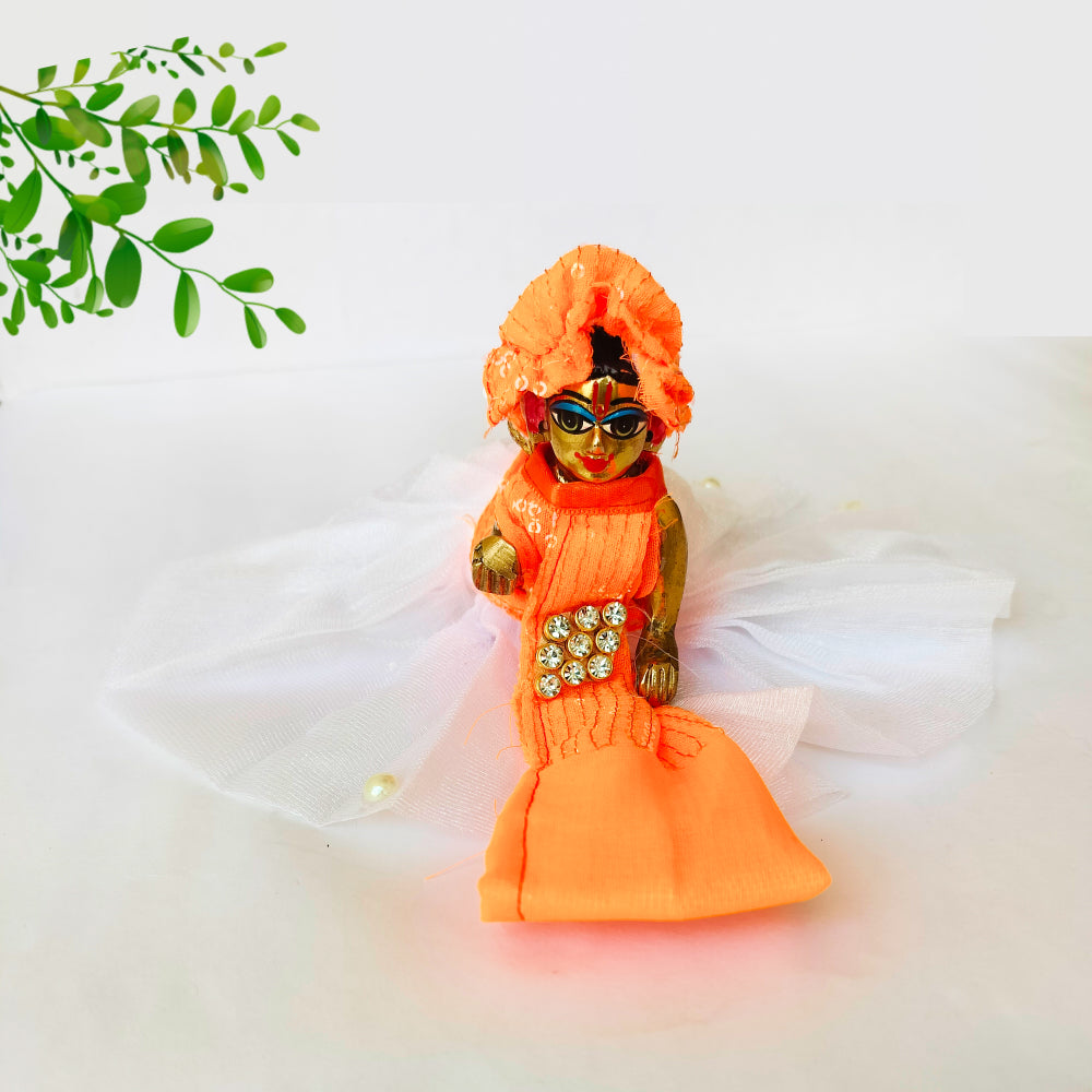 Small White Orange Western Dress with Pagri for Laddu Gopal Ji - BR Emporium