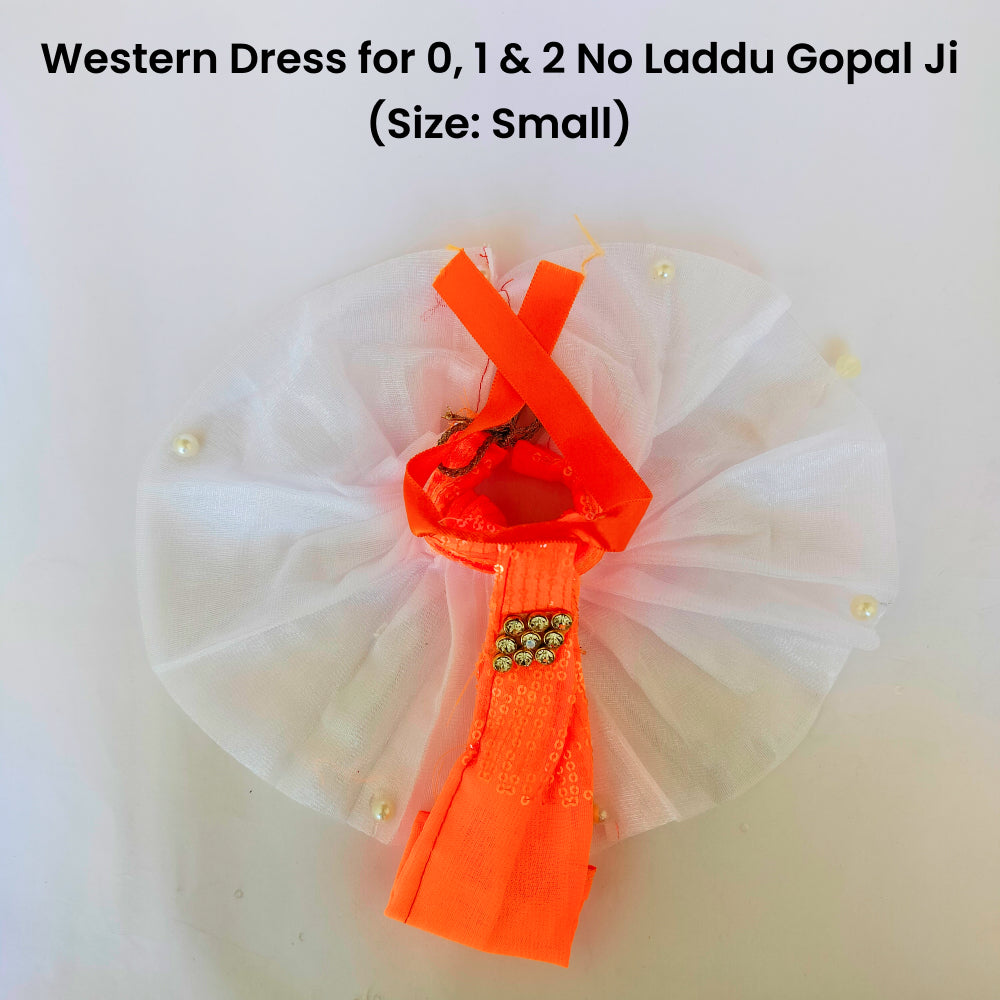Small White Orange Western Dress with Pagri for Laddu Gopal Ji - BR Emporium