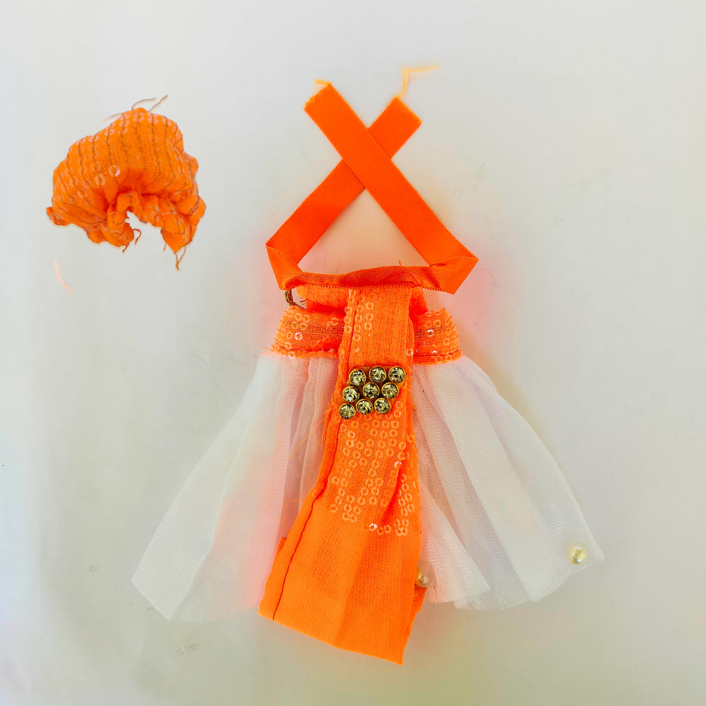 Small White Orange Western Dress with Pagri for Laddu Gopal Ji - BR Emporium
