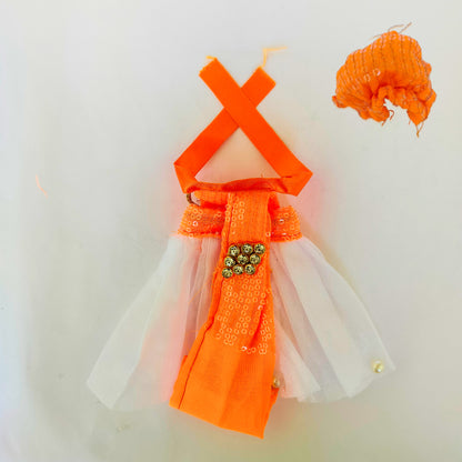 Large Kanha Ji Dress with Pagri - White Orange Western Poshak - BR Emporium