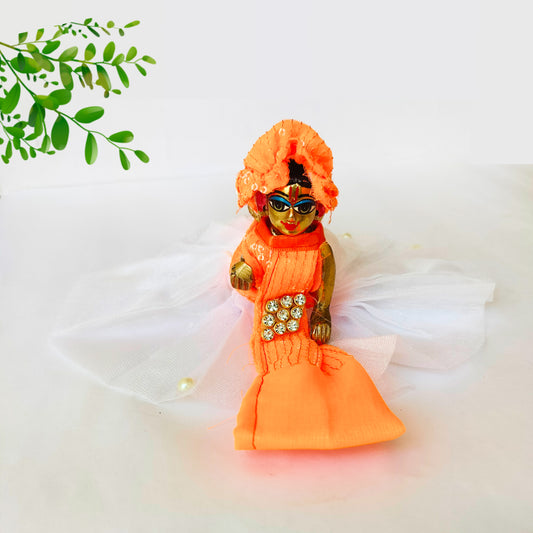 Small White Orange Western Dress with Pagri for Laddu Gopal Ji - BR Emporium