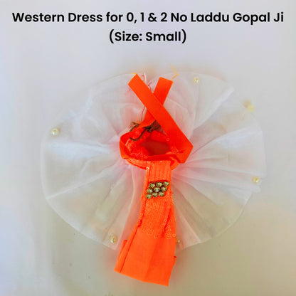 Small White Orange Western Dress with Pagri for Laddu Gopal Ji - BR Emporium